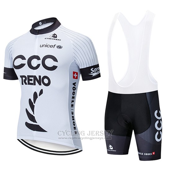 2019 Cycling Jersey CCC White Black Short Sleeve and Bib Short
